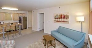 The living room of a Thomas Center apartment.
